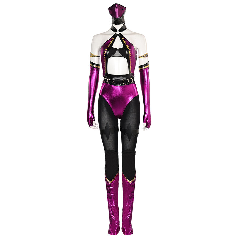 Mortal Cos Kombat Mileena kostum Cosplay wanita fantasi Jumpsuit baju renang atasan celana Masker pakaian pesta karnaval Halloween