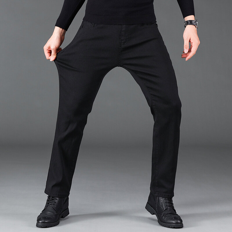 Pantalones vaqueros clásicos de negocios para hombre, Jeans elásticos ajustados, ropa de alta calidad, color negro, nueva moda, 2023
