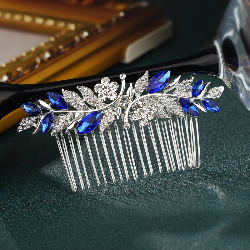 Dreamy Sapphie Blue Wedding Headwear, peine para el cabello, accesorios para el cabello de novia