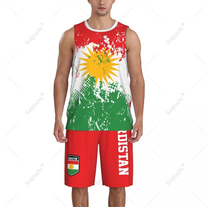 Zespół flaga kurdystanu flaga ziarna koszulka koszykarska zestaw koszuli i spodni bez rękawów nazwa własna