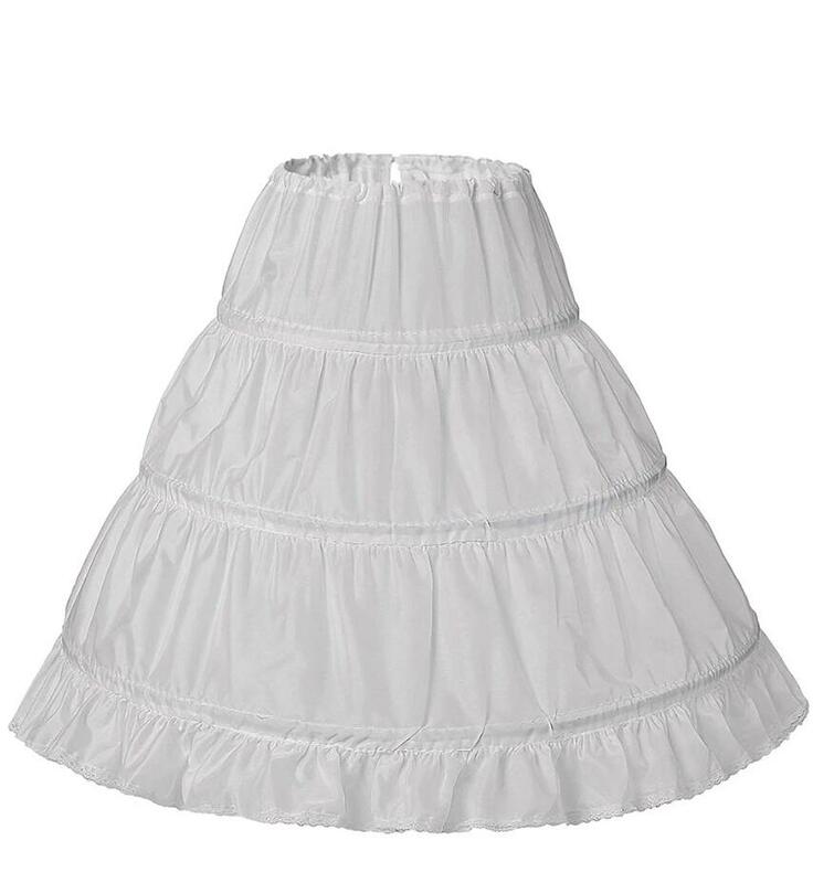 Anágua Crinoline branca para crianças, acessórios do casamento, antiderrapante, underskirt do casamento, vestido de casamento, 3 aros