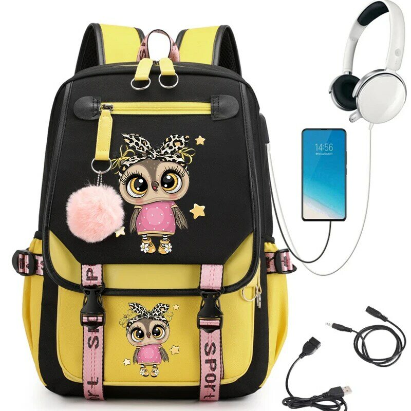 Teenage Bookbag Nylon Bag Rucksack Fashion Girl Backpack Women Shoulder Bag Owl Cute High School Schoolbag Black Bagpack Mochila