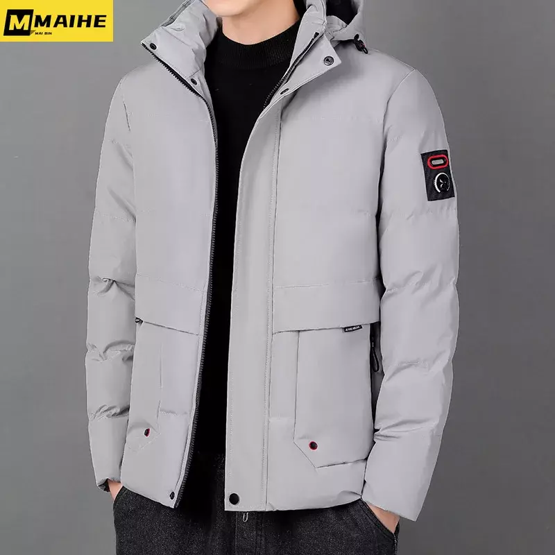 Nowy puchowy kurtka podszyta bawełną męski zimowy wysokiej jakości odporne na zimno ciepłe parki proste modne wiatroszczelny płaszcz z kapturem męski na nartach
