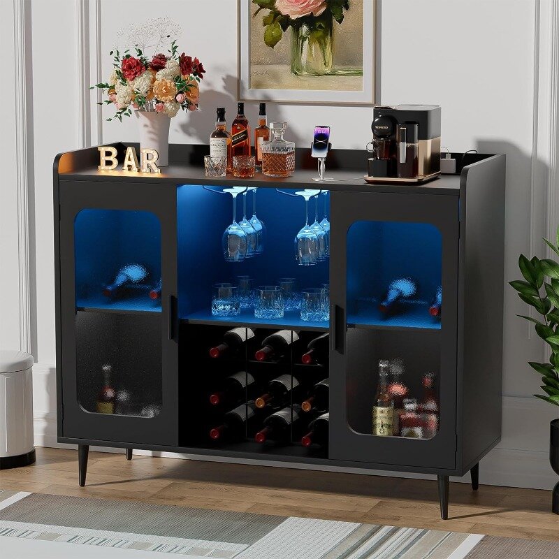Armoire de bar française avec lumière LED, étagère de rangement pour salle à manger, vin T1, café