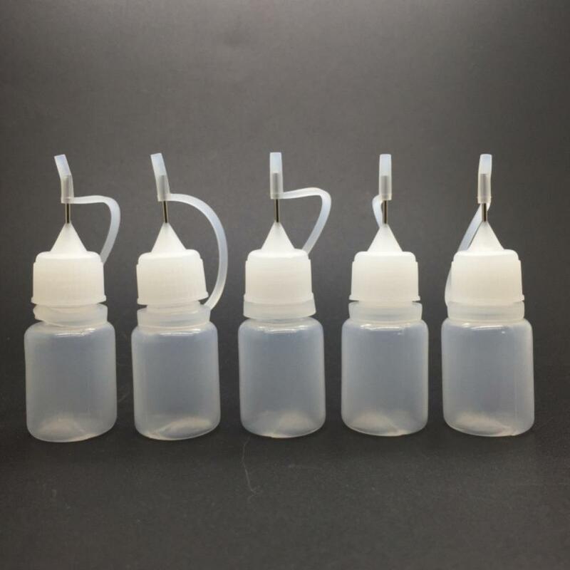 Plastic Squeezable ponta aplicador garrafa, conta-gotas recarregáveis com tampas ponta agulha para cola, PE, 5ml, 10ml, 20ml, 50ml, 5pcs