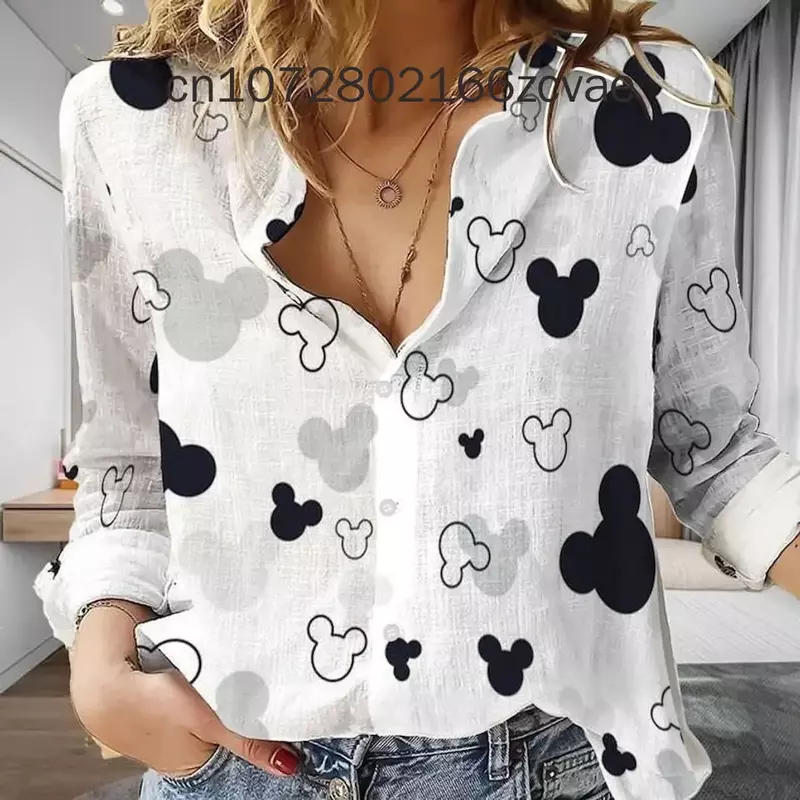 Disney-Camiseta holgada con estampado de Mickey Mouse para mujer, Top de temperamento, moda, novedad de 2024