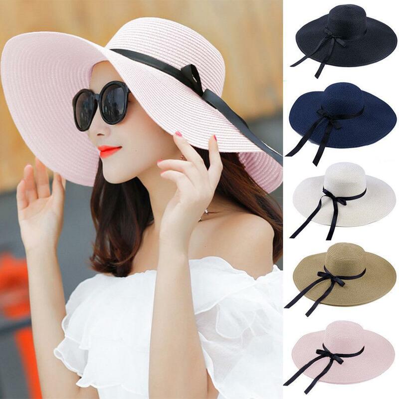 2023 nowy prosty składany szeroki kapelusz z opadającym rondem dziewczęcy słomkowy kapelusz przeciwsłoneczny plażowy damski kapelusz na lato ochrona UV czapka podróżna damski kapelusz damski