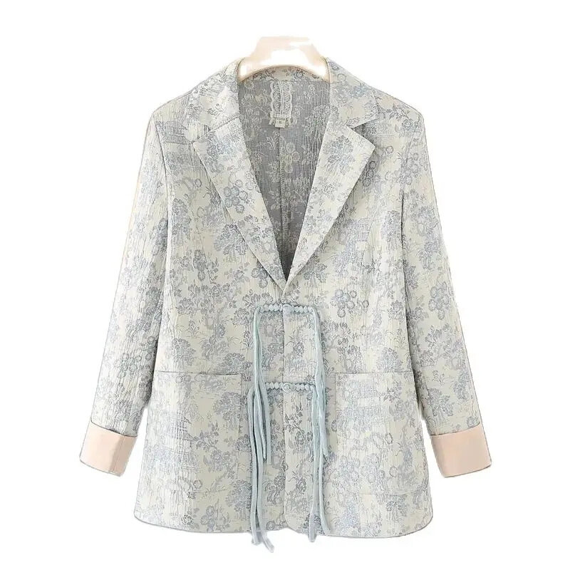 Blazer estilo retrô Jacquard feminino, casaco todo combinado, qualidade superior, moda feminina, casacos, primavera, outono