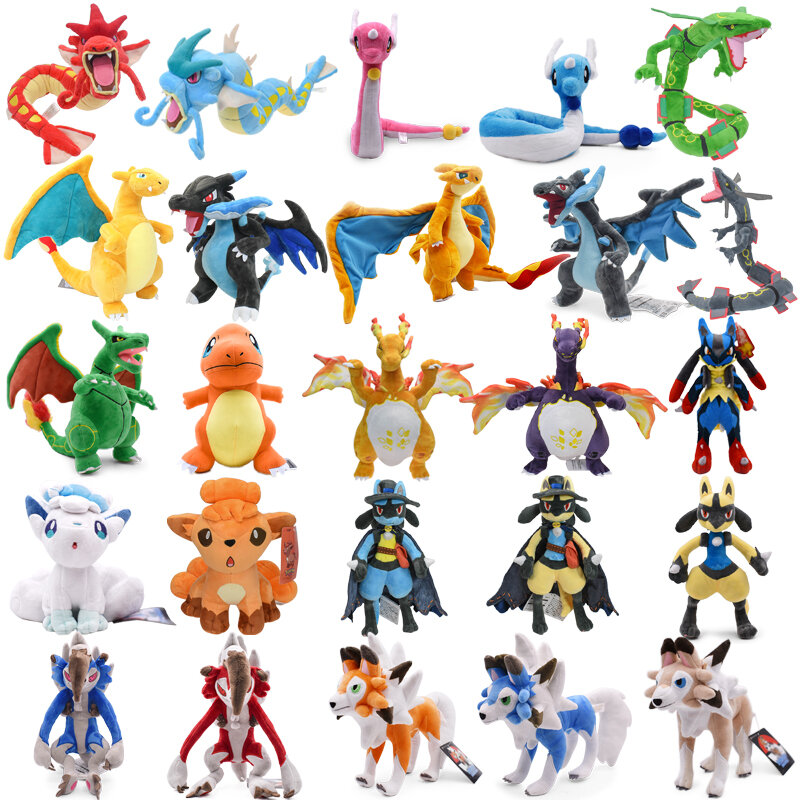25 Styles Pokemon Plush Toys Shiny Dragonair Rayquaza Gyarados Charizard Charmander Lycanroc Vulpix Lucario Stuffed Peluche Doll