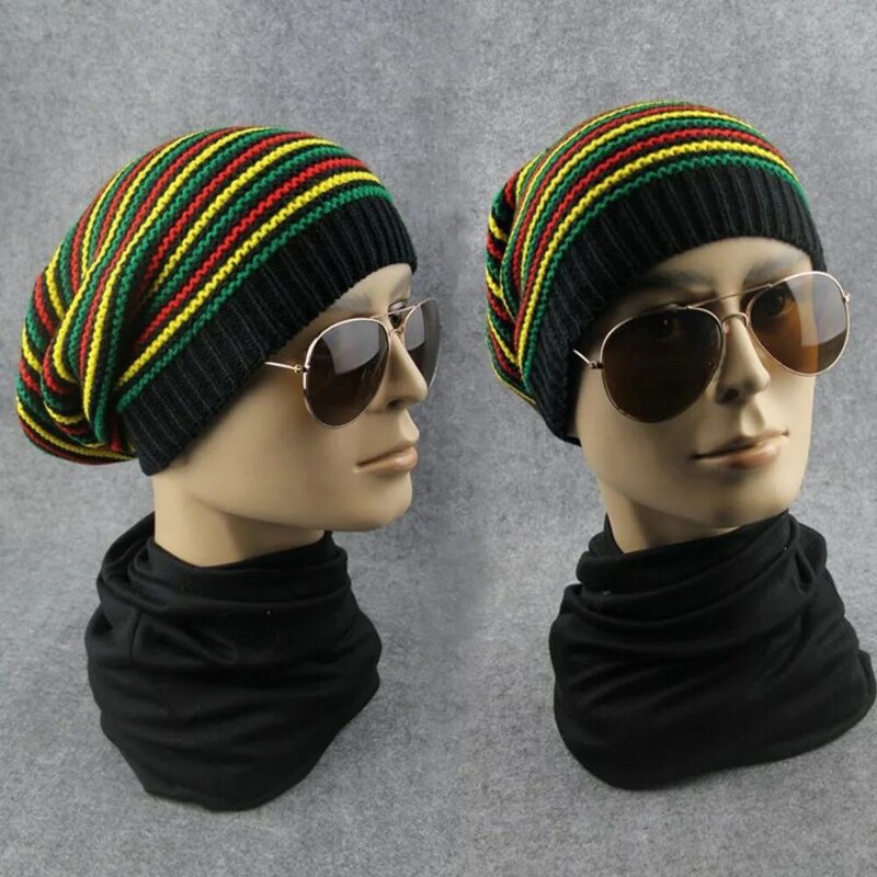 Rainbow color Knitted hat New Warm Streetwear Beret Thick Hip Hop Pleated Hat Men's