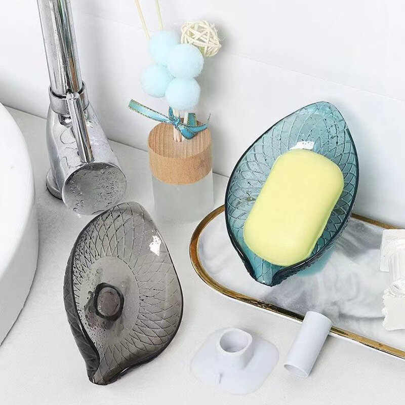 Leaf Shape Soap Dish For Bathroom Shower Suction Cup Soap Holder Household Soap Box Sponge Drain Rack Bathroom Accessories