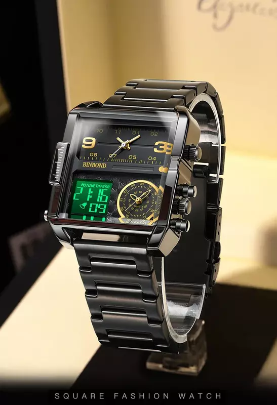 นาฬิกาควอตซ์แนวสปอร์ตหน้าปัดขนาดใหญ่แบบมัลติฟังก์ชันนาฬิกาผู้ชายแฟชั่นสำหรับผู้ชาย