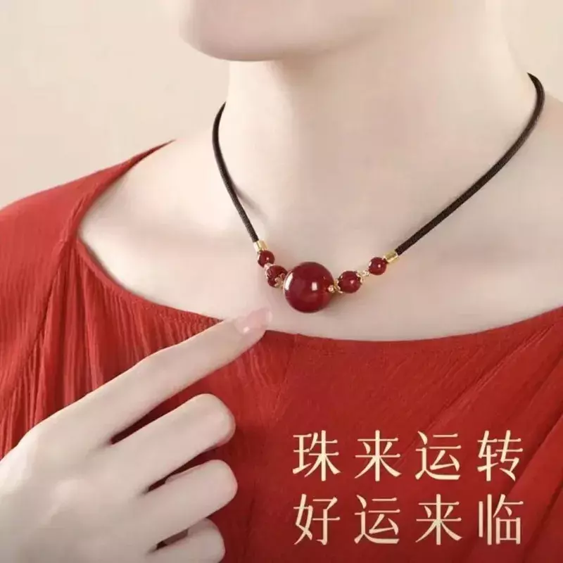 Feng Shui gelang kekayaan Cinnabar rantai klavikula pria dan wanita liontin kalung Tahun hidup perdamaian liontin gaya baru