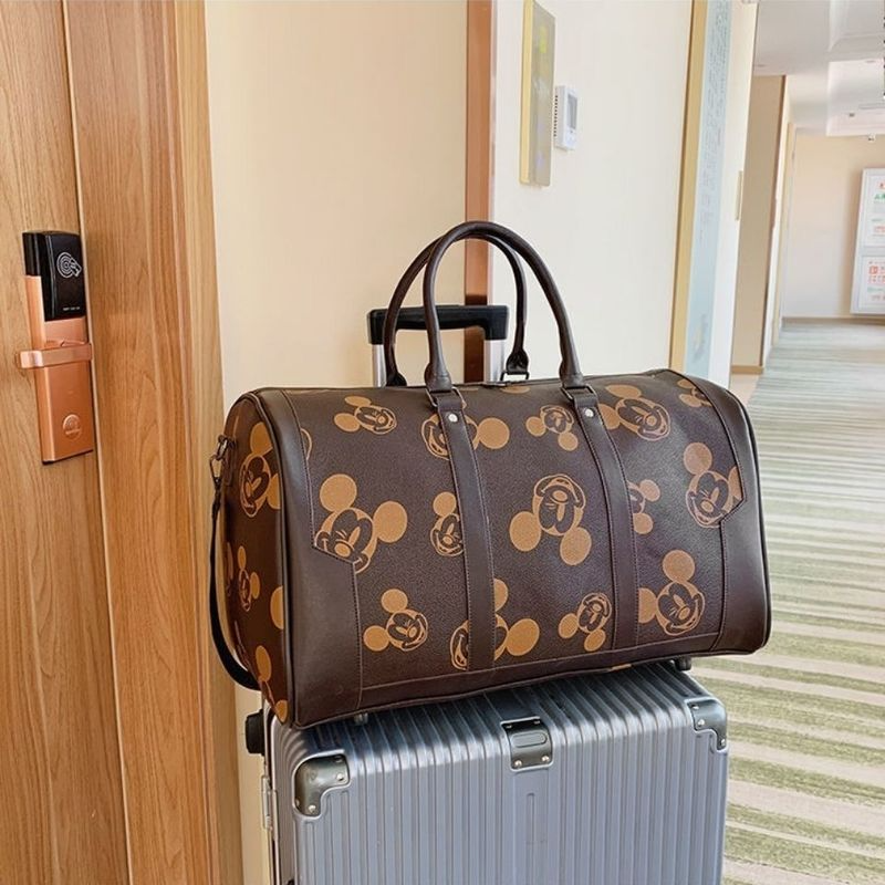 Disney Mickey Suitcase Canvas Travel Handbag Large Capacity One Shoulder Messenger PU Bag Men and Women Luggage Bag Shoe Cabinet