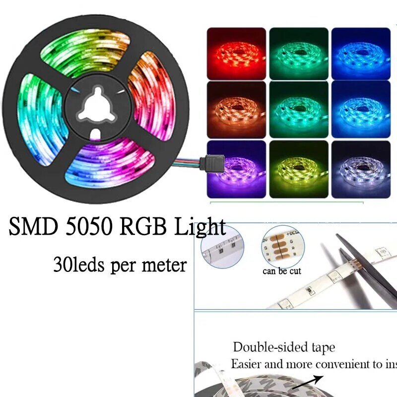 Kit lampu setrip LED 2m 3m 5m SMD 5050 RGB, setrip LED kendali IR dengan kekuatan tahan air, pita lampu pencahayaan untuk dekorasi kamar tidur kebun