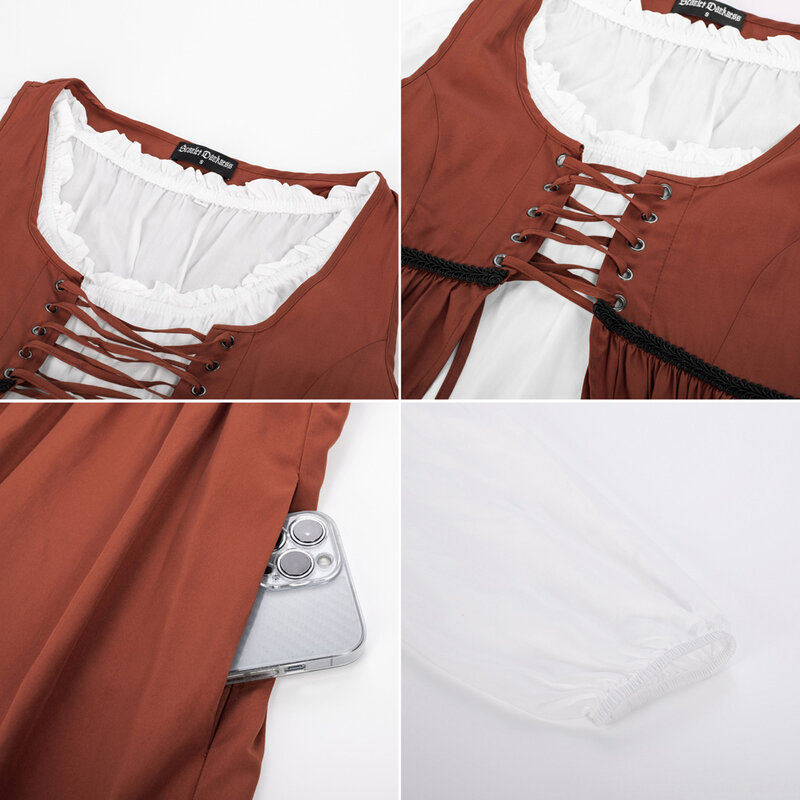SD-Robe Longue Médiévale pour Femme, Vêtement à Manches sulf, Style Renaissance, Précieuse, Ensemble de 2 Pièces