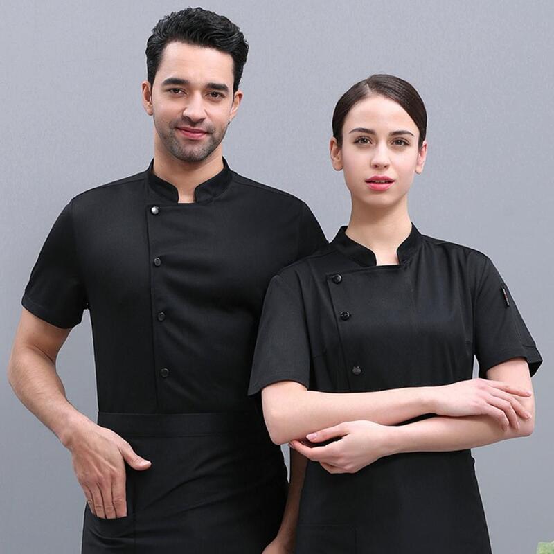 Koch kleidung schmutz abweisendes Unisex-Kochhemd mit Stehkragen für Küchen bäckerei Restaurant Kurzarm koch für Kellner