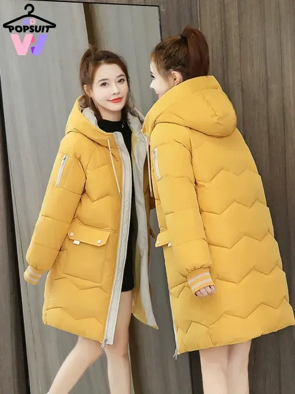 Nowe zimowe kurtki damskie płaszcze casualowe długa Parka bawełniane mankiety z kapturem zamykające kurtki wiatroodporne płaszcze