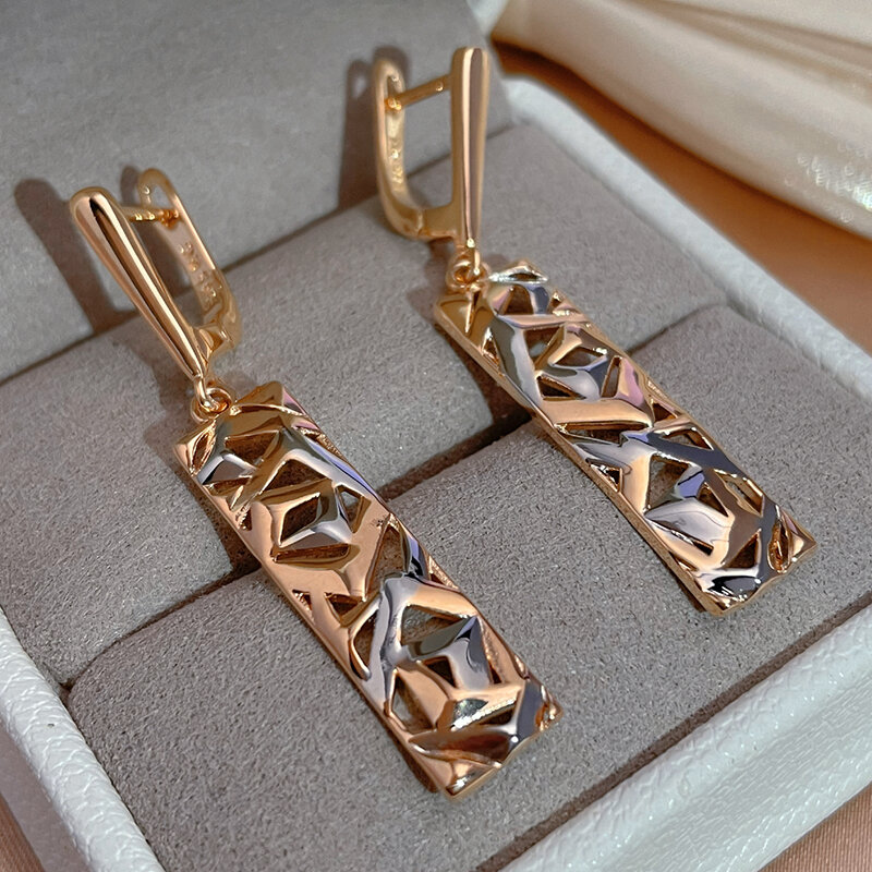 SYOUJYO Fashion Geometric Hollow orecchini pendenti 585 oro rosa e argento placcatura dicroica regalo di gioielli di moda da sposa
