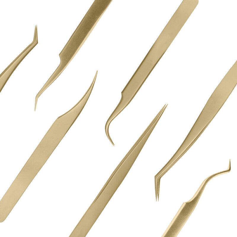 Comelylash-Pinzas para extensión de pestañas, acero inoxidable, preciso, oro, cosmético