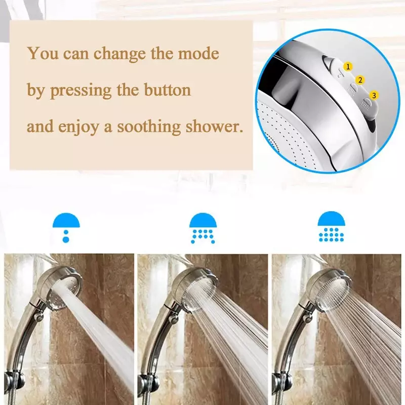 Ji Zhang electroplated ABS finishes 3 adjustable Modes Water Saving SPA Shower head High Pressure Handheld Bathroom Shower head