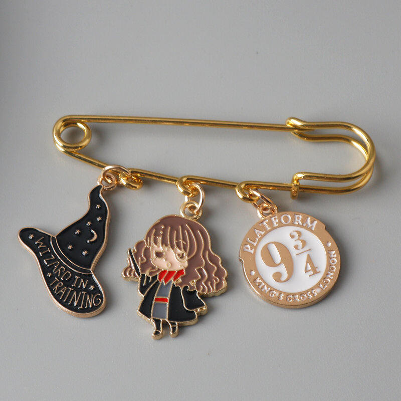 Cartoon Boy Girl And Magic Badge Brooch Pins Movie Theme Anime Magical Hat Wand Enamel Pendant Brooches Lapel Pin Jewelry