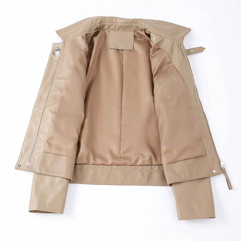 Женская кожаная куртка, новый стиль, пальто из натуральной мягкой шкуры ягненка, осень-весна