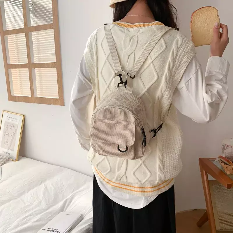 Новинка 2023, Женская бархатная сумка в полоску, Корейская версия, трендовый мягкий рюкзак для покупок для девушек, простой однотонный студенческий рюкзак для женщин