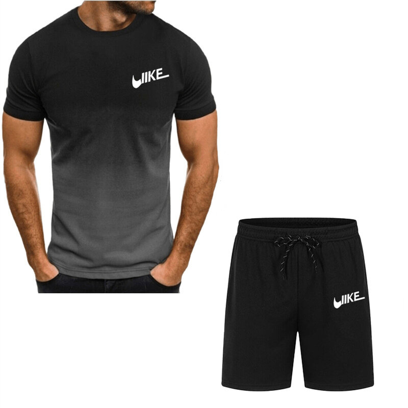 Conjunto de pantalones cortos estampados para hombre, conjunto deportivo transpirable de secado rápido, camiseta de manga corta