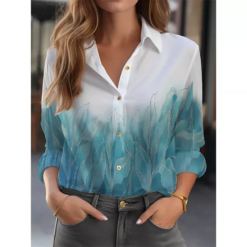 Camisa elegante de manga larga para mujer, blusa con estampado de temperamento, informal, a la moda, novedad de 2024