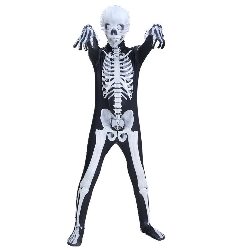 Skeleton Jumpsuit, Halloween Costumes, Party Dresses,Masked Ball Jumpsuit, Skull Cosplay Costumes, Size 155-195cm