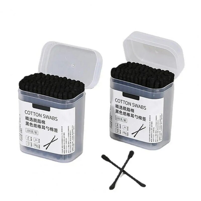 1 Box Useful All-purpose Makeup Ear Cleaner Swab with Storage Case Ear Cleaner Swab Black Color  High Toughness