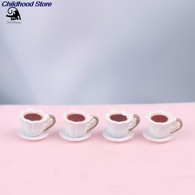 Miniature Coffee Cup para Cozinha, Acessórios Boneca, Quarto Dollhouse, Comida, Bebida, Home Tableware Decors, 4Pcs