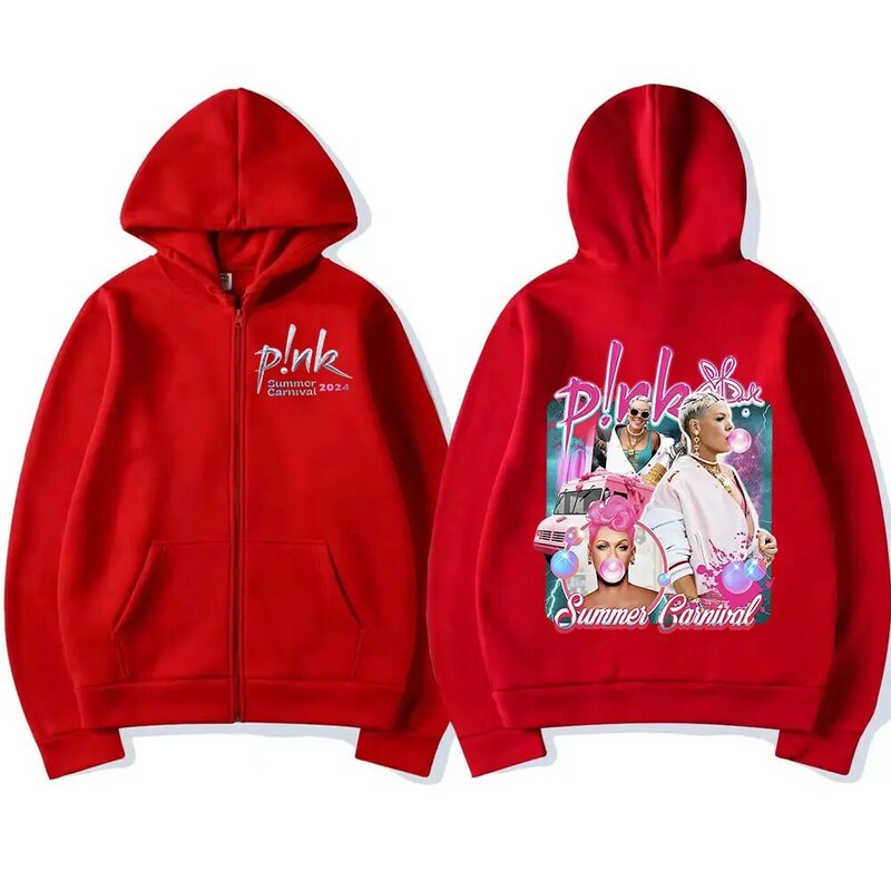 Pink Singer Summer Carnival 2024 Zipper Hoodies Harajuku Vintage Hoodie Men Women Clothing Zip Up Oversized Sweatshirt Fans Gift