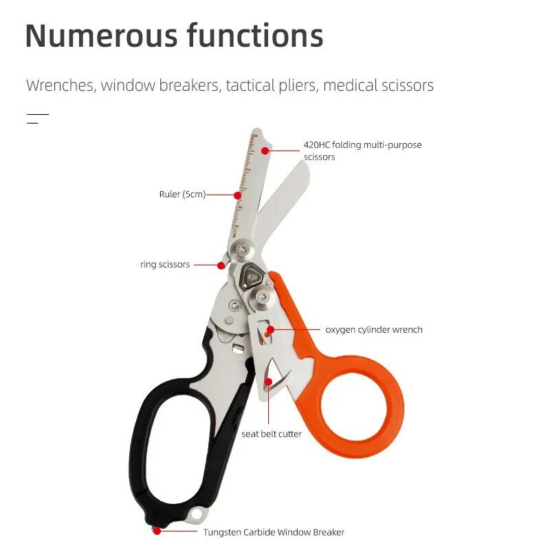 Taktyczne 6 In1 wielofunkcyjne medyczne awaryjne raptory nożyce składane nożyce nożycowe sprzęt do narzędzie survivalowe na zewnątrz