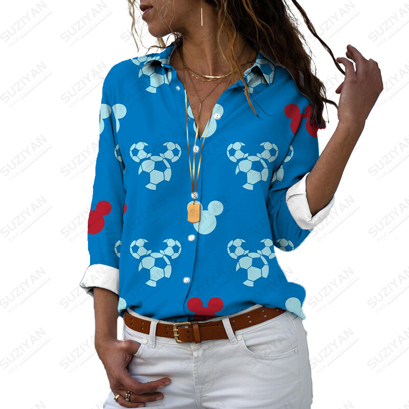 Camisola de manga comprida feminina Disney, blusa solta, camisa casual, nova moda, primavera e outono
