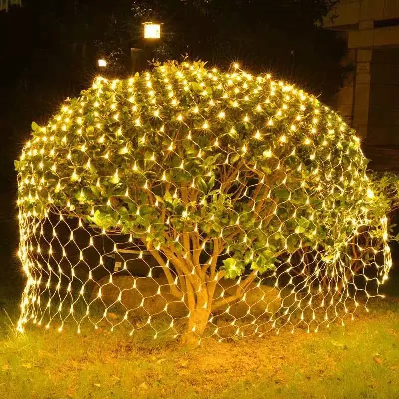 Solar-oder EU-Stecker 3*2m LED-Netz leuchten Outdoor-Netz Mesh Tree-Wrap-Lichter Vorhang Lichterketten für Fensterwand Gartenzaun Dekor