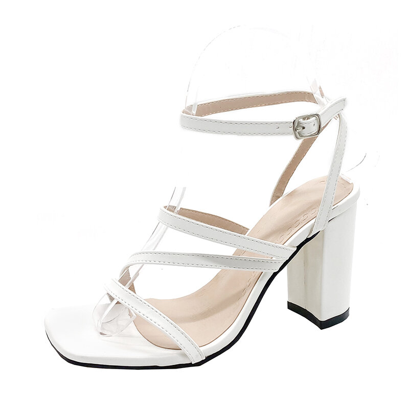 Zlah-Sandalias de tacón alto para mujer, zapatos sencillos con punta cuadrada, Punta abierta y correas, color blanco, marca de moda, Verano