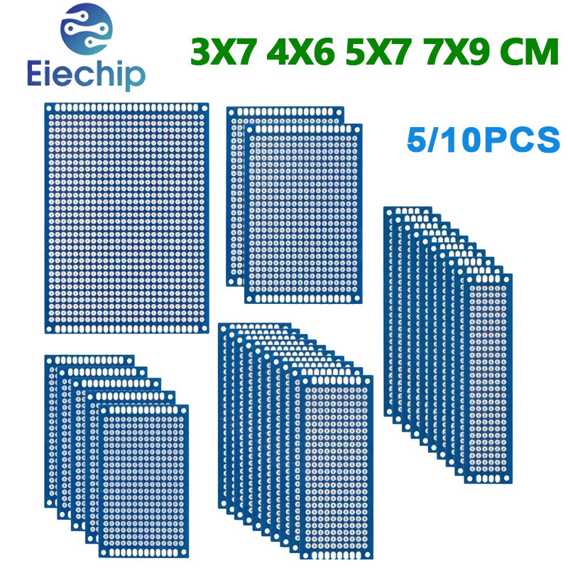 Papan sirkuit PCB biru, 5/10 buah papan sirkuit sisi ganda 3x7cm 4x6cm 5x7cm 7x9cm Kit Elektronik DIY
