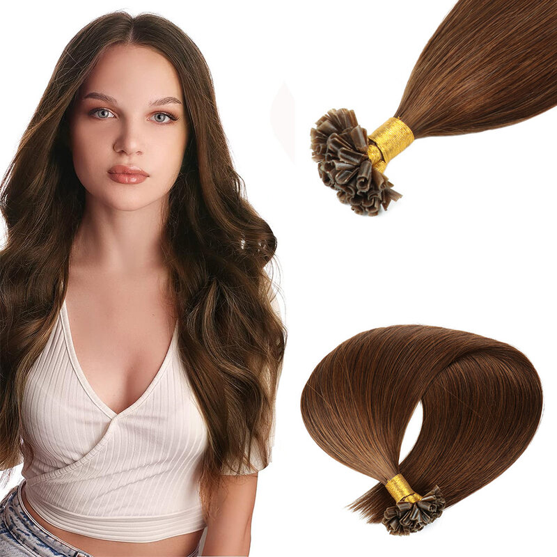 Straight U Tip Hair Extensions Human Hair #4 Chocolate Brown Remy Hair U Tip Human Hair Extensions 100 Strands/Pack Nail Hair