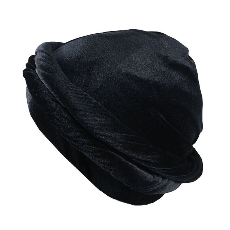 Chapéu de turbante de veludo elástico chapéu de cetim forrado streetwear hip-hop bandana boné elástico de retalhos