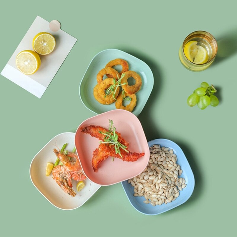 밀짚 접시 경량 플라스틱 접시 스낵 과일 접시 어린이를위한 재사용 가능한 식기 유아 성인 멀티 컬러