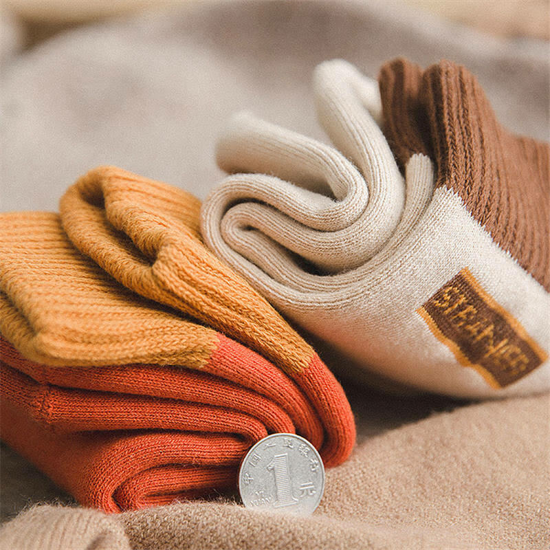 1/5pairs Men's Thermal Socks Terry Thickened Middle Tube Socks Harajuku Winter Soft Comfortable Outdoor Floor Home Warm Socks