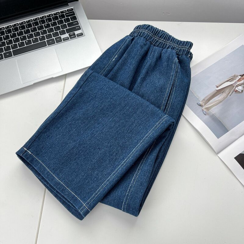 Damskie dżinsy Plus Size jesień 2023 odzież codzienna proste spodnie z elastycznym stanem z haremu 5660 S6