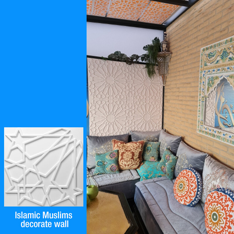 12 pçs 30cm mesquita islâmica marrocos porta arte da parede ouro 3d adesivos de parede muçulmano 3d painel parede bohemia árabe moderna decoração do quarto casa