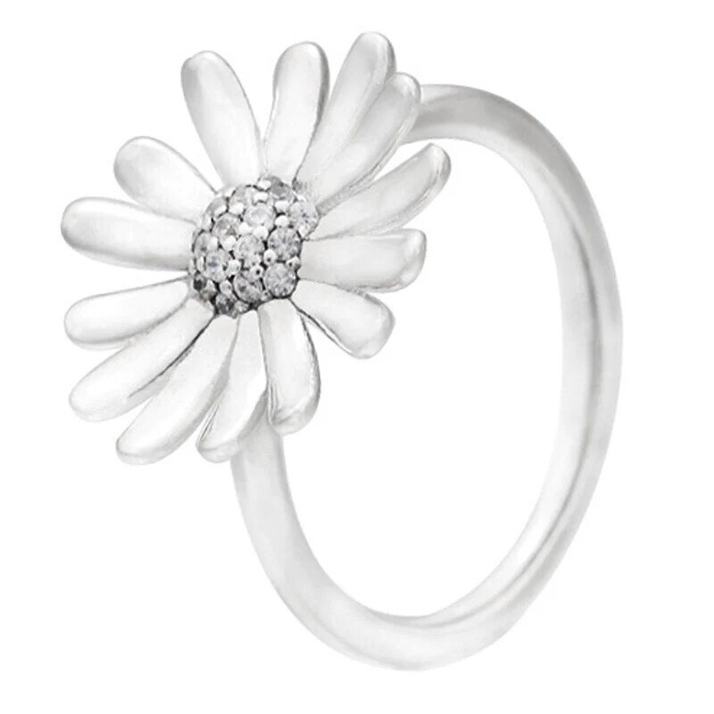 Originale 925 Sterling Silver Dazzling Daisy Flower Statement Crown Freedom con anello di cristallo per le donne regalo popolare gioielli fai da te