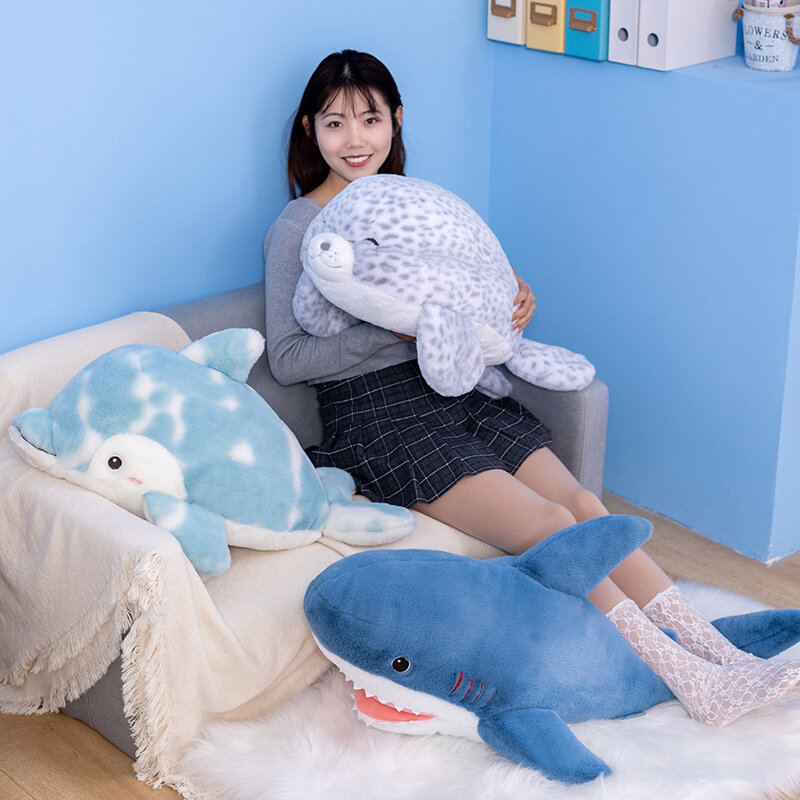 70-100cm High Quality Large Soft Ocean Animals Stuffed Whale Shark Dolphin Seal Plush Toys Cute Big Sofa Pillow Back Cushions