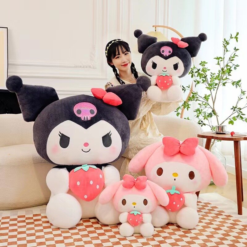Peluches de Sanrio Kuromi My Melody, muñecos de peluche, bonitos animales de peluche de fresa, almohada de juguete, decoración de dormitorio, regalo, 26Cm