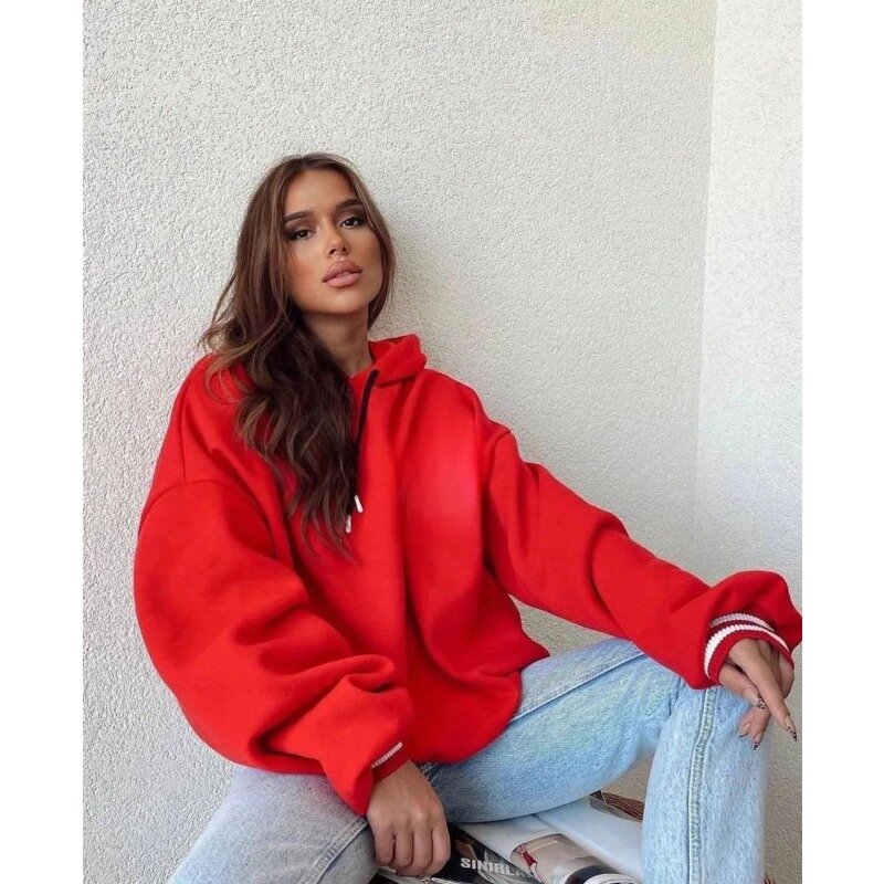 2023 European and American women's hooded sweater casual fashion letter printing personality top long-sleeved hooded sweater
