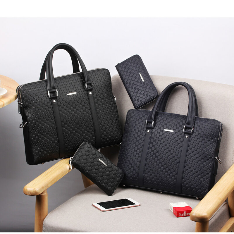 New Double Layers Men's Leather Business Briefcase Casual Man Shoulder Bag Messenger Bag Male Laptops Handbags Men Travel Bags